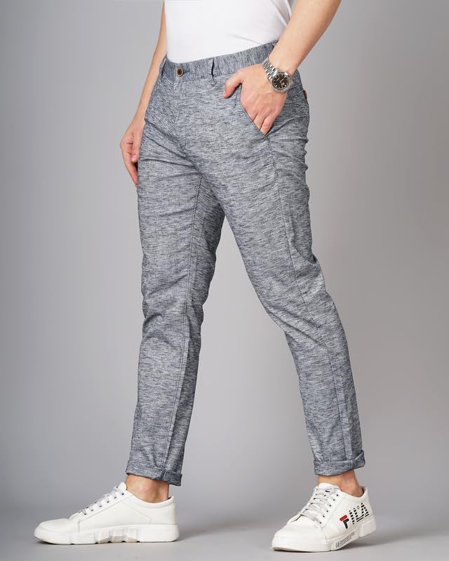 Image of British Club 100% Cotton Slim Fit Flat-Front Trousers for Men | Tailored Design for a Clean Look | Versatile for Office & Casual Wear | Lightweight Breathable Fabric | Black