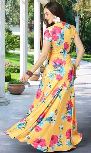 Image of KOH KOH Womens Long Flowy Cap Sleeve Empire Waist Cocktail Maxi Dress Gown