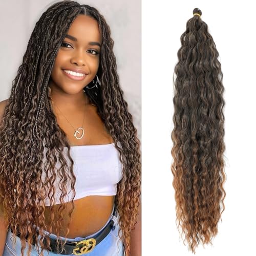 TAOYEMY Ocean Wave Crochet Capelli 22 Pollice 3 Pacchi Onda Profonda Intrecciato Capelli Estensioni Sintetiche Curly Crochet Capelli Per Le Donne Nere (T30#, 22 inch-3 PC)