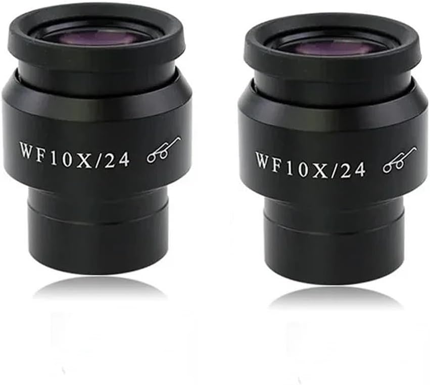 Microscope Accessories Kit 2pcs WF10X Diopter Adjustable Stereo Microscope Eyepieces High Eye Point Wide Angle, Mounting Size 30mm Microscope Slides(WF10X-24mm)