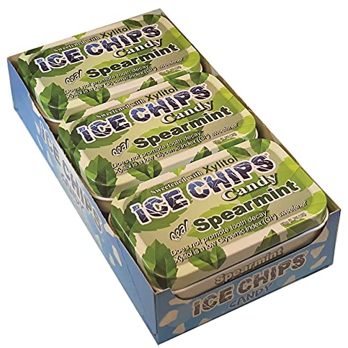 ICE CHIPS Xylitol Candy Tins (Spearmint, 6 Pack) - Includes BAND as shown