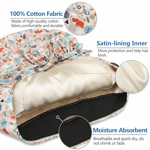 Image of QBA Adjustable Working Cap with Button, Satin-Lined Hat, Cotton Working Hat Sweatband, Elastic Tie Back Hats Unisex