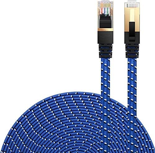 Cat 7 Ethernet Cable, 2 Packs 1.6ft DanYee Nylon CAT7 High Speed Professional Gold Plated Plug STP Wires CAT 7 RJ45 Ethernet Cable 3FT 10FT 15FT 26FT 50FT 66FT 100FT (Blue 1.6ft 2Packs)