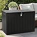 Olsen & Smith 170L Lockable Outdoor Garden Plastic Storage Box Container Chest - Small Lawn Balcony Furniture, Weather Resistant, Wood Panel Effect (Black)