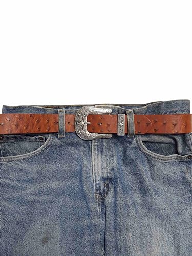 1.5" Ostrich Printed Leather lining Belt (Brown(Longhorn), S/M)2
