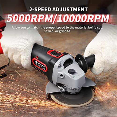 Mokeneye Angle Grinder, 20V Power Grinder Tool Cordless, 4-1/2’’/ 5’’ Cut-Off/Brushless Electric Grinder, Max 10000 Rpm, 4.0A Battery & Fast Charger, Metal/Wood Grinding And Cutting #TOP3
