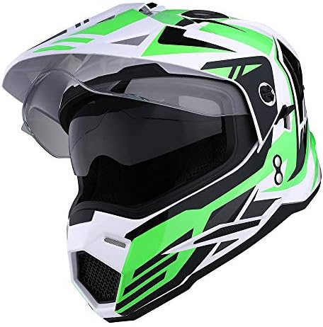1Storm Dual Sport Motorcycle Motocross Off Road Full Face Helmet Dual Visor Storm Force Green, Size XL