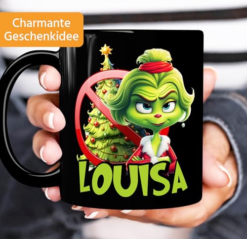MoonWorks® Kaffee-Tasse Weihnachtsnörgler Weihnachten Mann Frau Paar mit Namen personalisierbar Geschenk lustig Weihnachtsmuffel Schwarz… – Ansicht 2