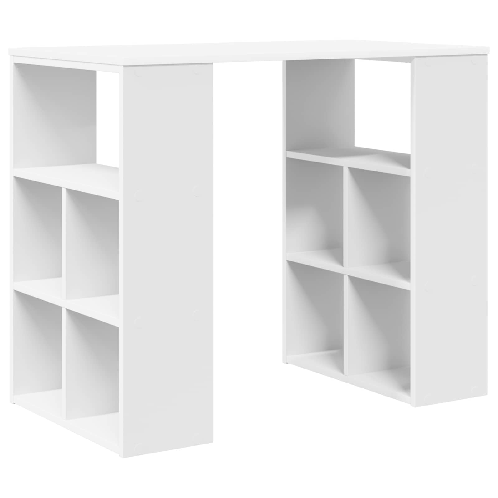 Scrivania Porta PC in Legno Ingegnerizzato Bianco 90x50x75 cm | Tavolo da lavoro compatto per ufficio o camera da letto, dotato di scaffali salvaspazio integrati.