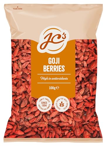 JC’s Goji Berries – 100g | Premium Sun Dried Superfood | Non-GMO, Vegan, Rich in Antioxidants & Vitamin C