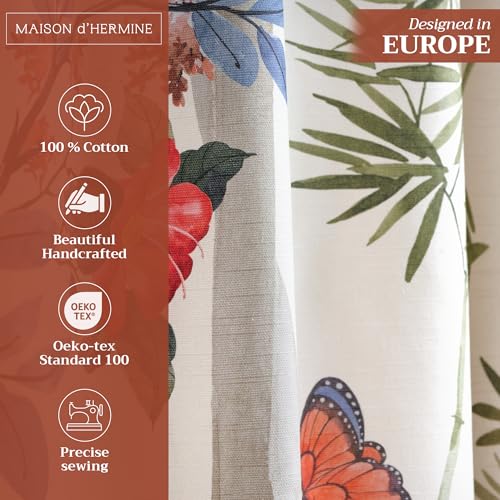 Image of Maison d' Hermine Curtains for Living Room 100% Cotton 50 inchx108 inch (Pack of 1) | 108 inches long Light Filtering Curtains for Windows Bedroom with Rod and Loop Pockets - Canne - Light Beige
