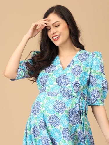 Image of The Mom Store Maternity Wrap Dress | Pre and Post Pregnancy Wear | Nursing Dress for Women | Trendy Stylish Pregnancy Friendly Dress