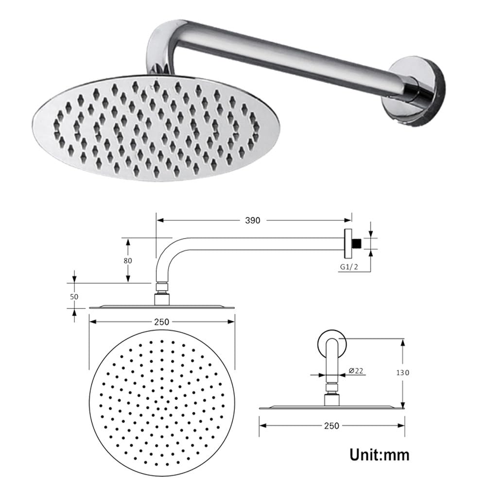 Billg Cabezal de Ducha Antical de Acero Inoxidable, Cabezal De Ducha Tipo Lluvia con Brazo de Extensión en Pared, Rociador Ducha con Efecto Antical Lluvia, G1/2 Universal, Cromado Cuadrado