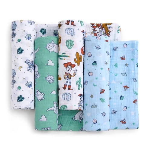 Image of aden + anais Essentials Muslin Swaddle Blankets, Newborn Receiving Blanket for Swaddling, 100% Cotton Baby Swaddle Wrap, 4 Pack, Toy Story