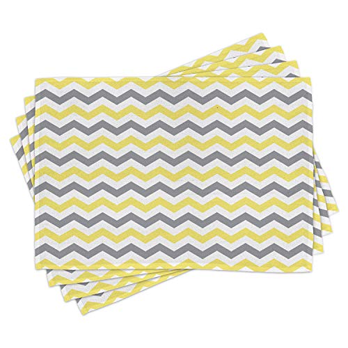 Lunarable Geometric Place Mats Set Of 4, Horizontal Chevron Pattern Zigzag Endless Simplicity Design Print, Washable Fabric Placemats For Dining Table, Standard Size, White Yellow #TOP24