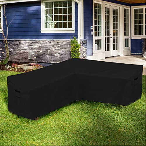 Linkool Outdoor Furniture Covers Patio Sectional Couch Protector Waterproof V Shaped Black Small Size 85X34X30H Inches #TOP5