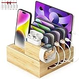 Darfoo Bamboo Charging Station for Multiple Devices - Wood Family Charging Station with 7 USB Ports and 1 Watch-Earbud Stand for Phones, Tablets, Smart Watches & Earbuds