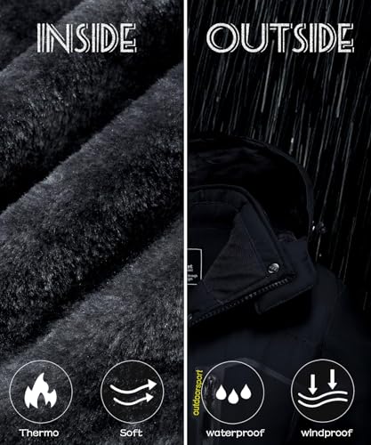 TACVASEN Damen Winterjacke Wasserdicht Skijacke Fleece Gefüttert Warm Funktionsjacke mit Abnehmbarer Kapuze, Schwarz, L