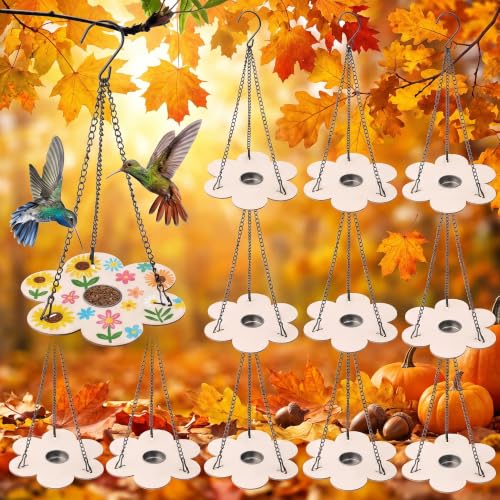 DoubleFill 12 Pack Bird Feeder Craft Kits with Metal Chains,Flower