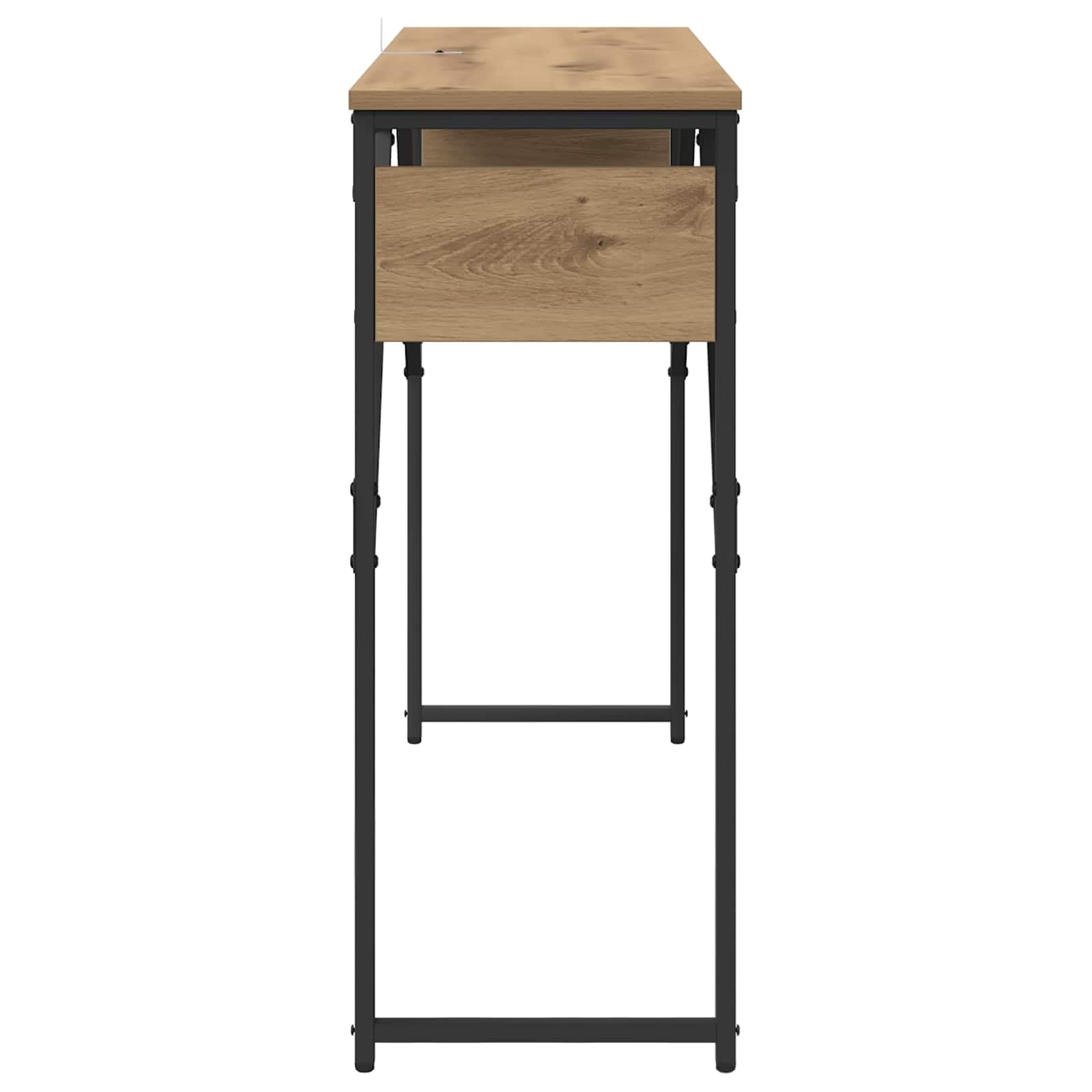 Tavolo consolle in rovere Artisan, con ripiano, 105 x 30 x 75 cm, telaio in metallo verniciato a polvere, spazio per soggiorno, casa, ufficio, studio