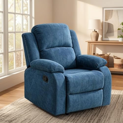 Image of Oversized Corduroy Recliner Chair, Manual Lazy Boy Recliner with Home Theater Seating, Breathable Living Room Reclining Chair for Adults Reading, Gaming, Relax, Light Blue