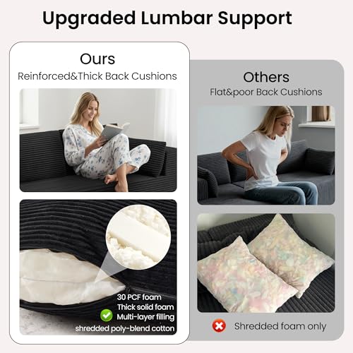 Image of 106 inch Cloud Sectional Boneless Couches for Living Room, Modular L Shaped Couch with Deep Seat Oversized Left Facing Chaise, Memory Foam Compressed Spineless 3 Seater Sofa for Bedroom Apartment, Black