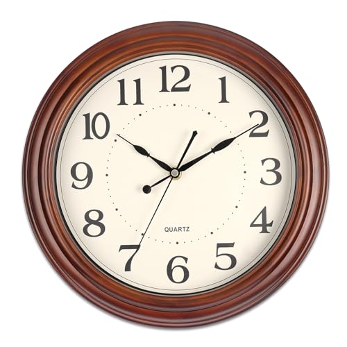 Vigorwise 12 Inch Wood Wall Clock, Retro Wooden Wall Clocks Battery Operated, Silent Wall Clock for Living Room Bedroom Housewarming Xmas New Year Present