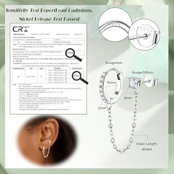 Adramata Oorbellen 925 zilver voor dames, verguld, 14 karaat, dangle ketting, dubbele creolen, goud/zilver, voor meerdere oor-piercings, helix