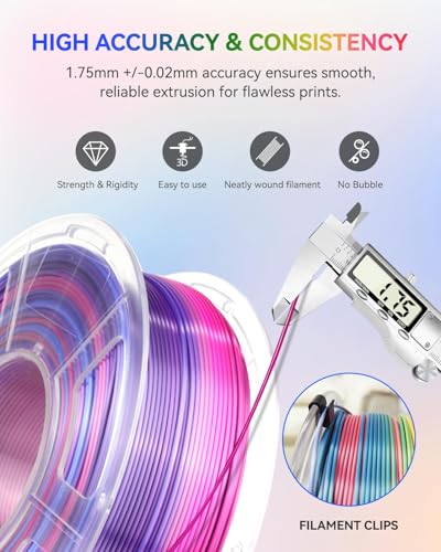 Image of JAYO Silk Rainbow PLA Filament 1.75mm 1.1kg, Multicolor Gradient Shiny PLA, Color Changes Every 8 Meters in Blue-Purple-Magenta, High Gloss Smooth Finish, Fits for Most FDM 3D Printers