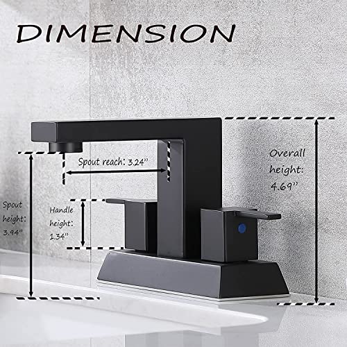 Friho Modern Commercial 4 Inch 2 Two Handle Centerset Matte Black Bathroom Faucet,Bathroom Sink Faucet Lavatory Basin Rvs Bath Vanity Faucets For Sink 3 Hole With Water Hoses And Pop Up Drain #TOP3