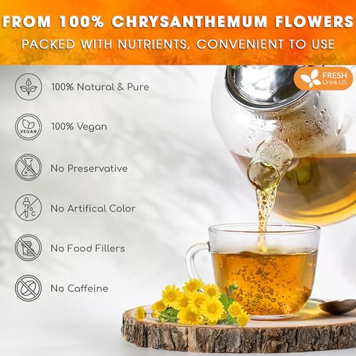 Image of FreshDrinkUS, Premium 5oz Chrysanthemum Flowers, 100% Natural & Pure Chrysanthemum Flower Dried, Chrysanthemum Herbal Tea, No Additives, No Caffeine, Vegan