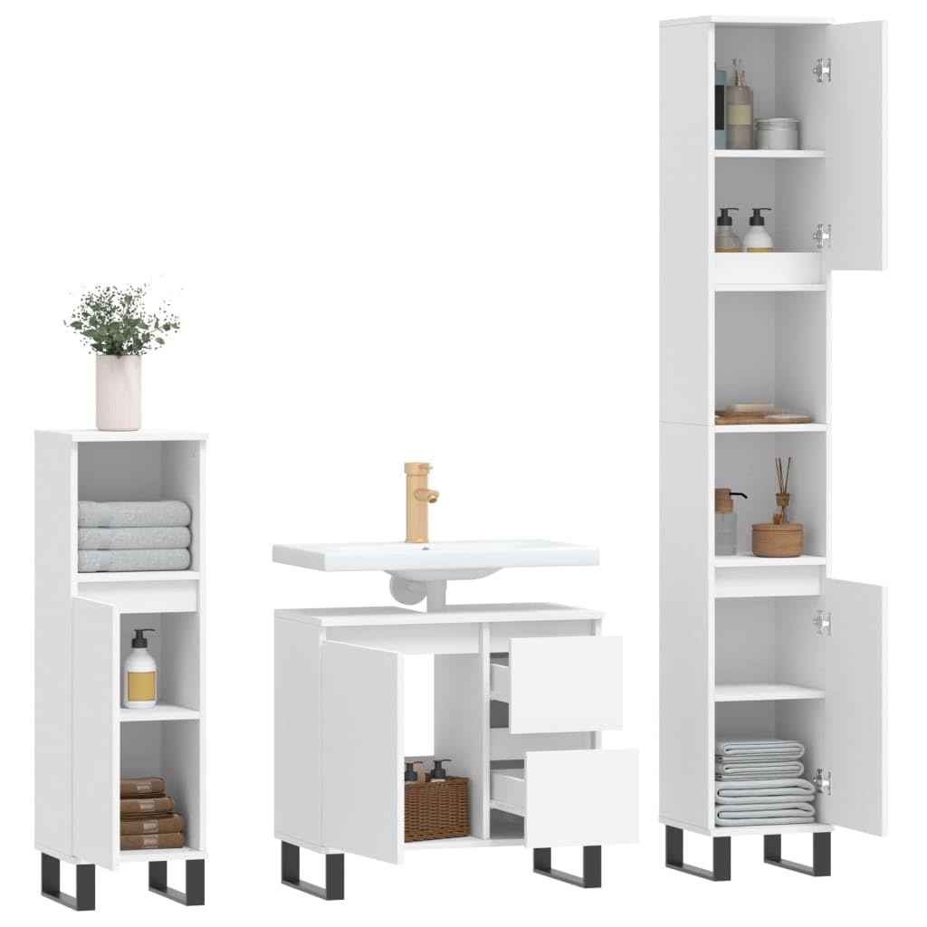 Ensemble de meubles de salle de bain avec pieds en fer pour salle de bain - Avec meuble de lavabo et espace de rangement - 3 pièces