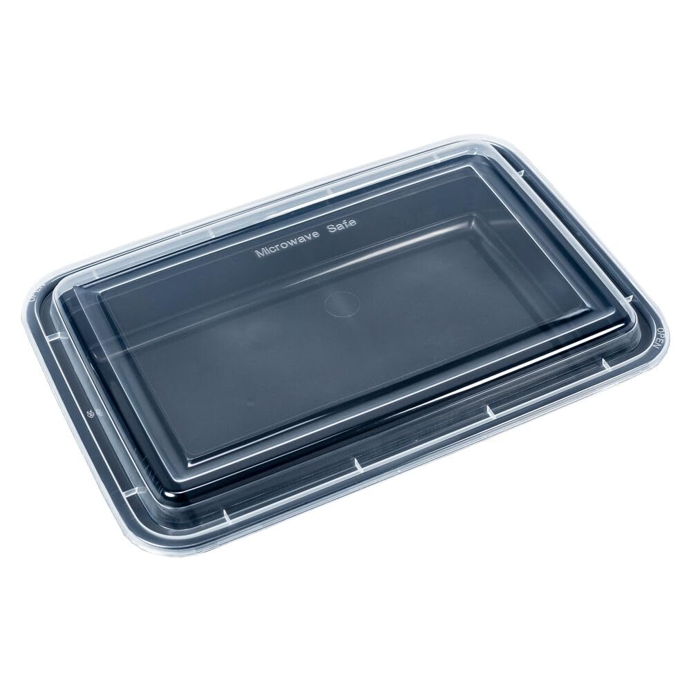 50 Mehrweg Menüboxen wiederverwendbar PP mit Deckel ungeteilt schwarz 29.5x20x5.5cm