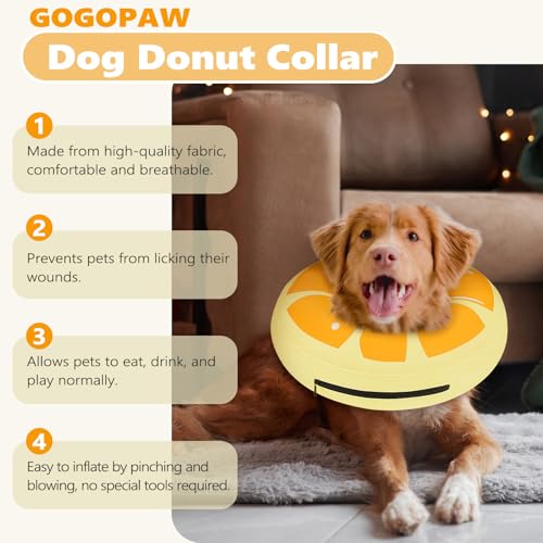 Image of Inflatable Dog Cone Collar to Stop Licking, Soft Neck Donut Collar After Surgery, Adjustable Recovery Cone for Small Medium Large Dogs (Orange,2XL)