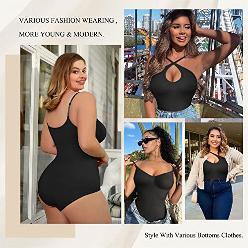 Brabic Bodysuit For Women Seamless Tummy Control Shapewear Sleeveless Tank Tops Body Shaper (Black, 3X-Large/4X-Large) #TOP2