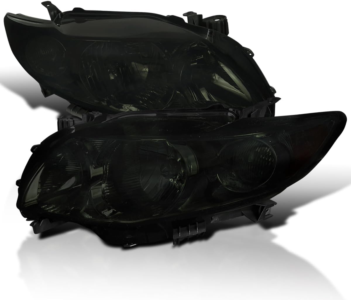 SPEC-D TUNING Diamond Headlights Smoke Lens Compatible with 2009-2010 Toyota Corolla L+R Pair Head Light Lamp Assembly