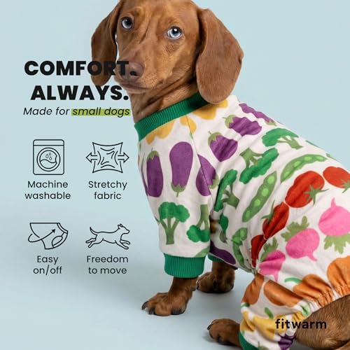 Image of Fitwarm Funny Vegetable Dog Pajamas, Warm Winter Dog Clothes for Small Dogs Boy Girl, Cozy Pet Onesie with Feet, Green, White, Red, Pink, Purple, Medium