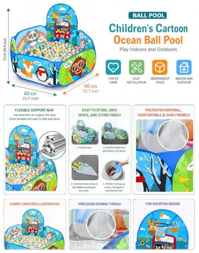 Image of Magicwand Toddler X-X-Large Size Polyster Multi-Colored Animal Theme Pop-Up Activity Ball-Pool with 10 Balls Play Tent