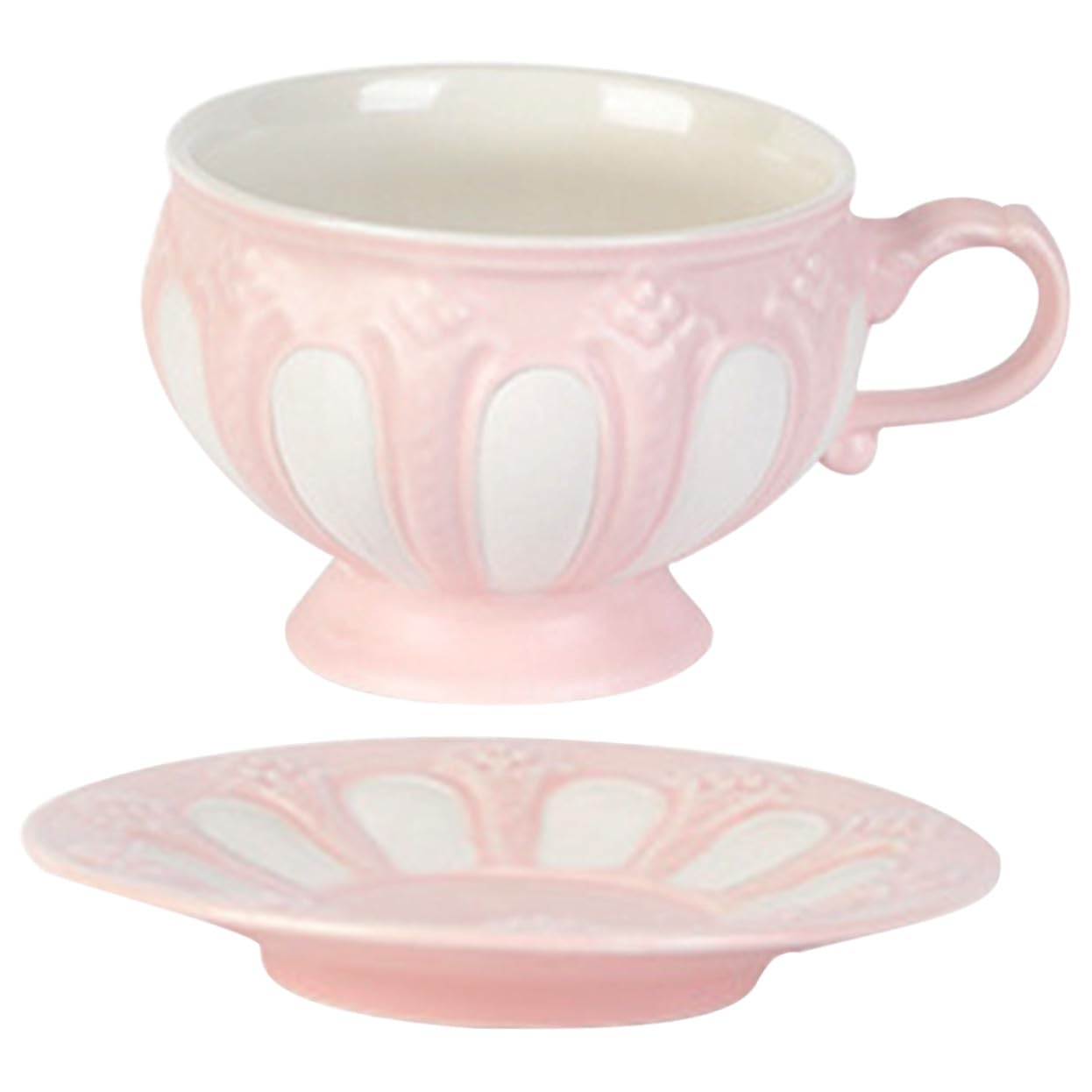 Kaffeetassen Satz 1 Satz Keramik Rosa mit Untertasse, Reliefdesign
