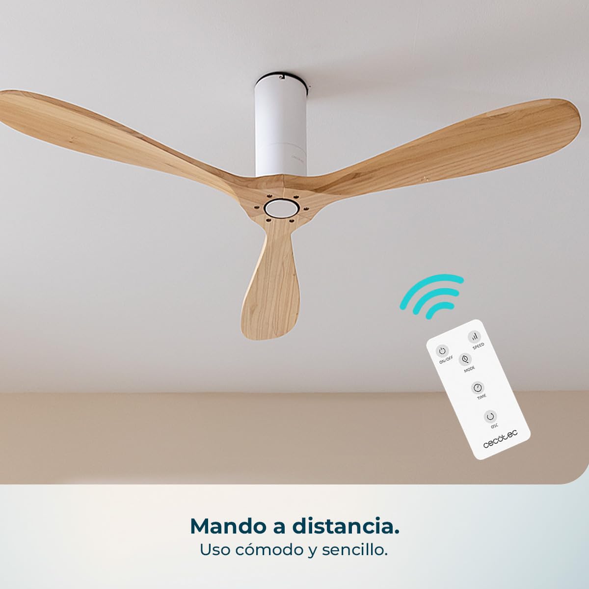 Cecotec Ventilador de Techo EnergySilence 5400 Classic White&LightWood | Mando a Distancia, 52", Motor DC 40W, 3 Aspas, 6 Velocidades, Temporizador hasta 8h, Modo Winter/Summer