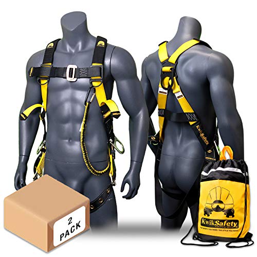 Hot Deals KwikSafety (Charlotte, NC) SUPERCELL (2 PACK) ANSI OSHA Full Body Personal Fall Protection Safety Harness Dorsal Ring Side D-Rings Grommet Tongue Buckle Straps Tool Lanyard Construction Tower Roofing
