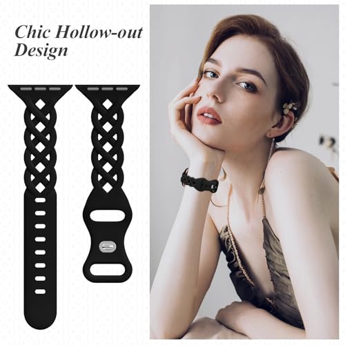 Image of Slim Silicone Bands Compatible with Apple Watch Band 40mm 38mm 41mm 44mm 45mm 46mm 49mm 42mm Women Floral Breathable Braided Lace Thin Sport Strap Replacement Wristbands iWatch SE Series 11 10 9 8 7 6 5 4 3 ultra 2
