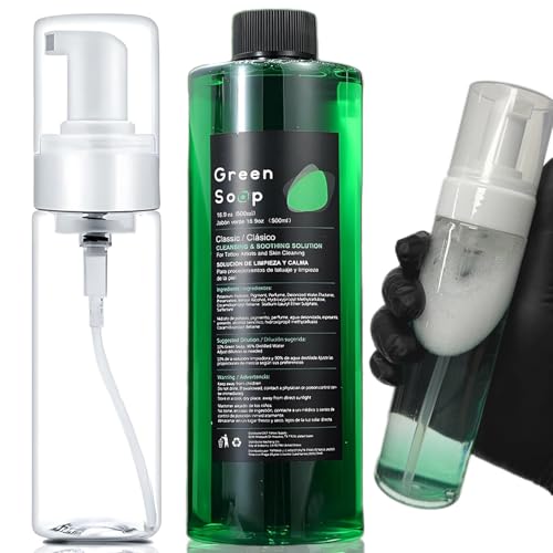 Miuxia Green Soap Tattoo 16.9OZ with 7OZ Foam Bottle Ultra Concentrated Green Soap Make 1.3 Gallons Tattoo Supplies