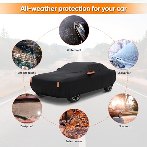 Image of Car Cover Custom Fit for Dodge Challenger 2008-2026, Outdoor Waterproof All Weather Heavy Duty Full Exterior Cover for Sun Rain Snow UV Dust Protection with Door Zipper