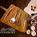 Generic Hand Forged Black Silverware Set With Leather Cover- Medieval 4 Pcs Kitchen Utensils Set, Viking Cutlery Set Knife Spoons And Forks Set- Dinnerware Sets, Kitchen Utensils And Flatware Set
