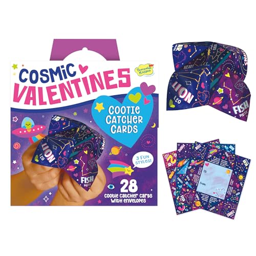 Peaceable Kingdom Cosmic Space Cootie Catcher Valentines for Kids, Set of 28 Educational Classroom Gifts, Fun School Exchange Cards with Motivational...