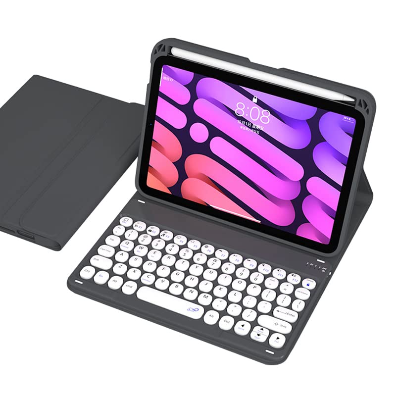 QYiiD iPad Mini 6 8,3 inch 2021 (A2567/A2568/A2569) Toetsenbordhoes QWERTY, beschermhoes met standaard voor pennen, afneembaar toetsenbord voor 8,3 inch iPad Mini 6, Roze