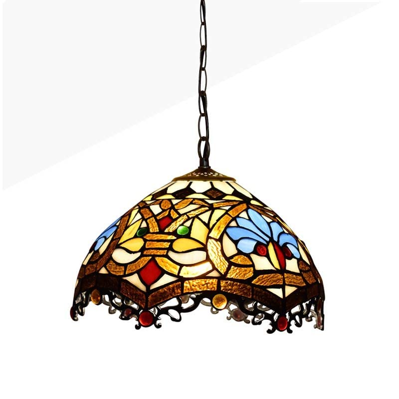 BARCELONA LED Suspension Plafond Style Tiffany avec Abat-jour en Verre Coloré Multicolore, Design Vintage Industriel et Classique, Luminaire Décoratif...