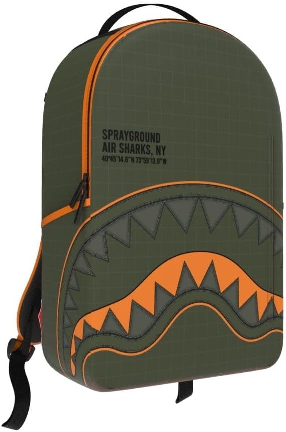 Sprayground Nylon Shark Central Army DLX-Ripstop Backpack, Military Design, One Size, Multi-Color, Unisex, Casual, Ripstop Nylon