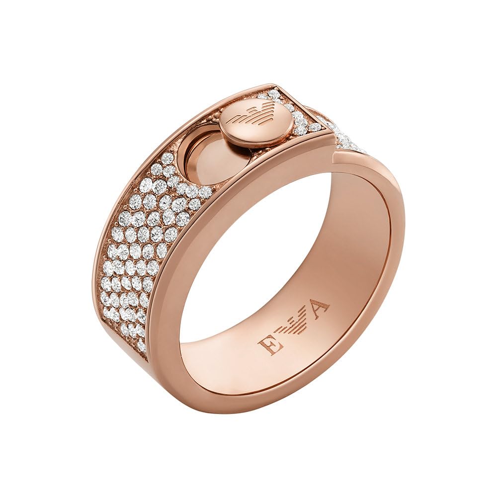 Emporio ArmaniAnillo tipo alianza para mujer de acero inoxidable en tono oro rosa con cristales engastados, EGS3092221